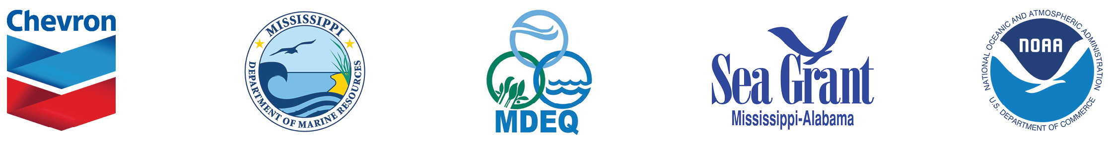 Logos. Chevron, Mississippi Department of Marine Resources, Mississippi Department of Environmental Quality, Mississippi-Alabama Sea Grant, and National Oceanic and Atmospheric Administration.