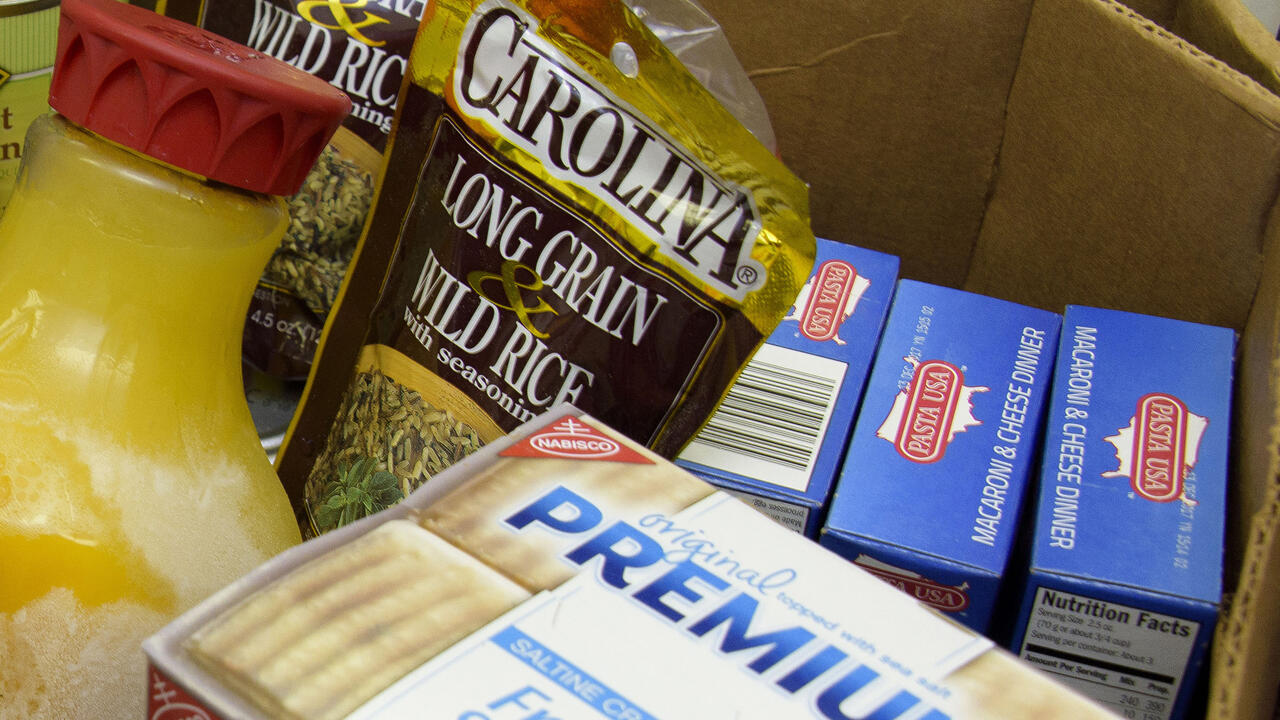 An assortment of food items in a box.