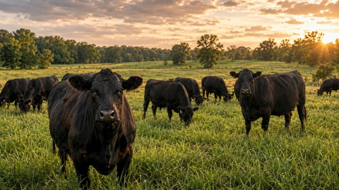 Cattle in a green pasture