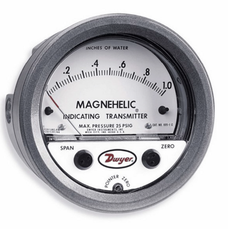 Round pressure gauge with dial pointing at 0.