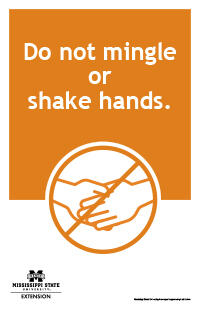 Poster with text "Do not mingle or shake hands."